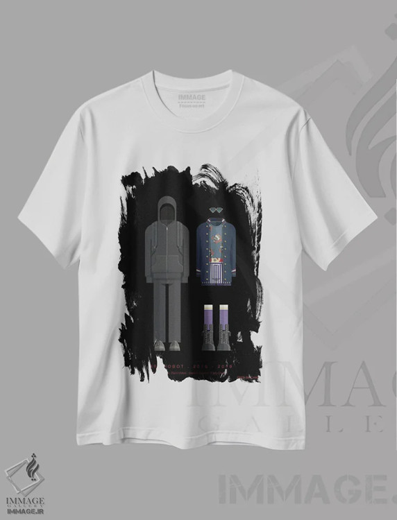 تیشرت سفید طرح دار آقای ربات اثر فرد بیرچال | immage.ir