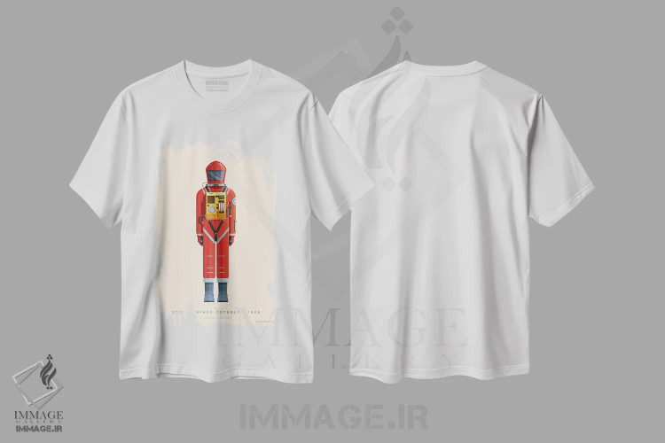 تیشرت سفید طرح دار ۲۰۰۱: یک اودیسه فضایی، تزئینی اثر فرد بیرچال | فروشگاه ایماژ
