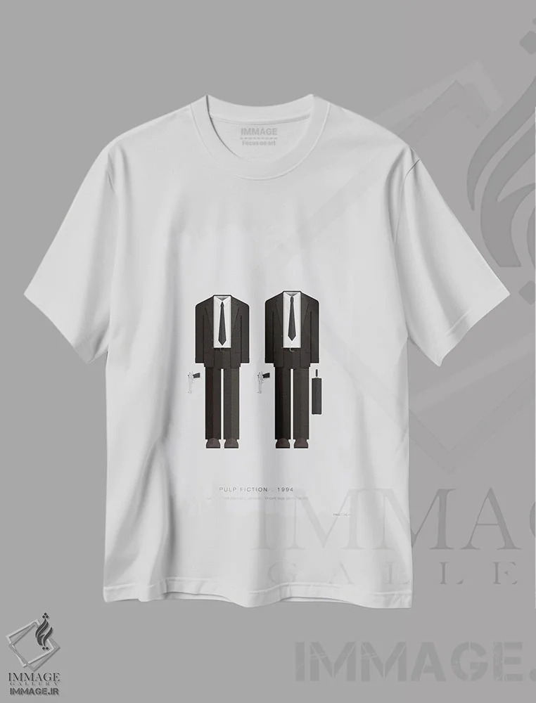 تیشرت سفید طرح دار داستان عامه پسند، هنر تزئینی سیاه و سفید اثر فرد بیرچال | فروشگاه ایماژ