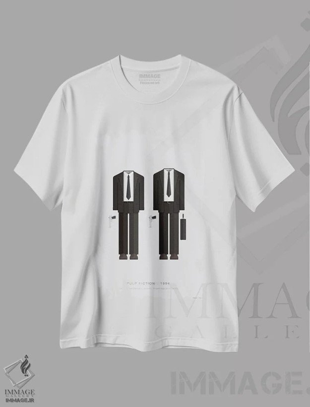 تیشرت سفید طرح دار داستان عامه پسند، هنر تزئینی سیاه و سفید اثر فرد بیرچال | فروشگاه ایماژ