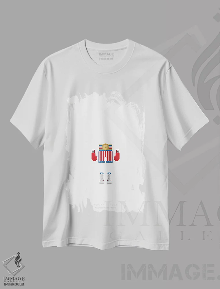 تیشرت سفید طرح دار راکی، هنر دیجیتال اثر فرد بیرچال | immage.ir