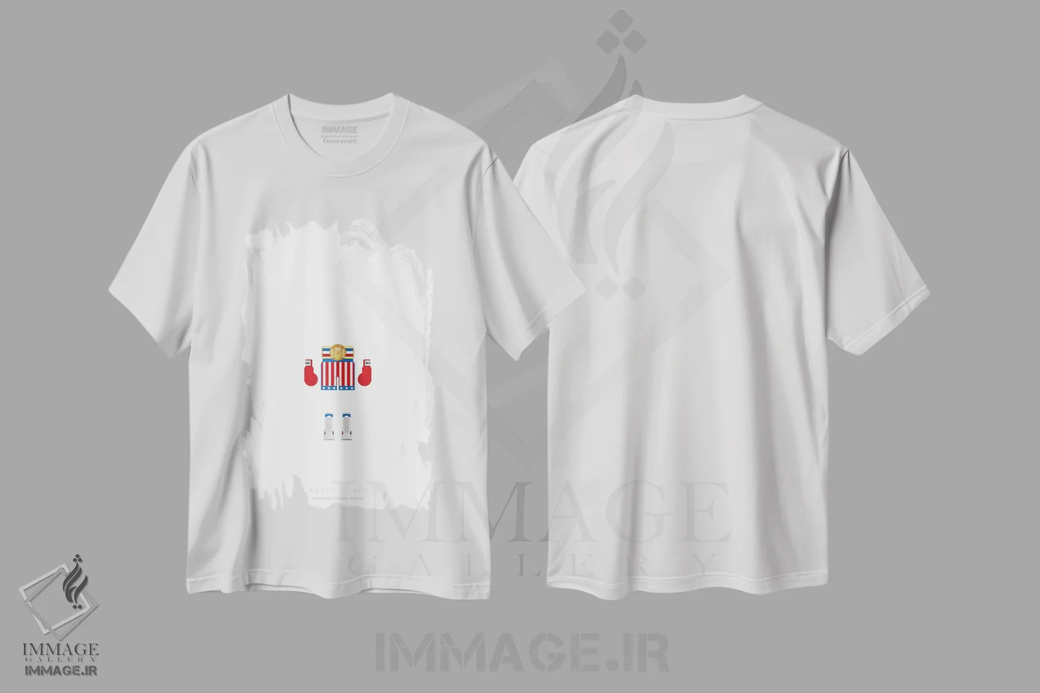 تیشرت سفید طرح دار راکی، هنر دیجیتال اثر فرد بیرچال | immage.ir