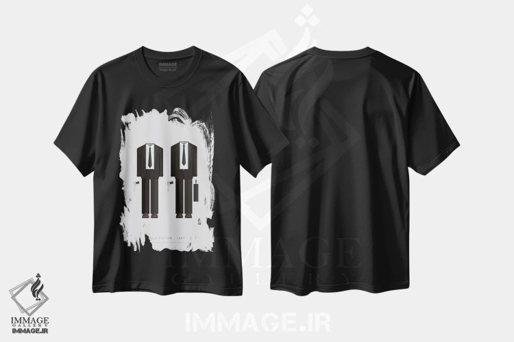 تیشرت مشکی طرح دار داستان عامه پسند، هنر تزئینی سیاه و سفید اثر فرد بیرچال | immage.ir