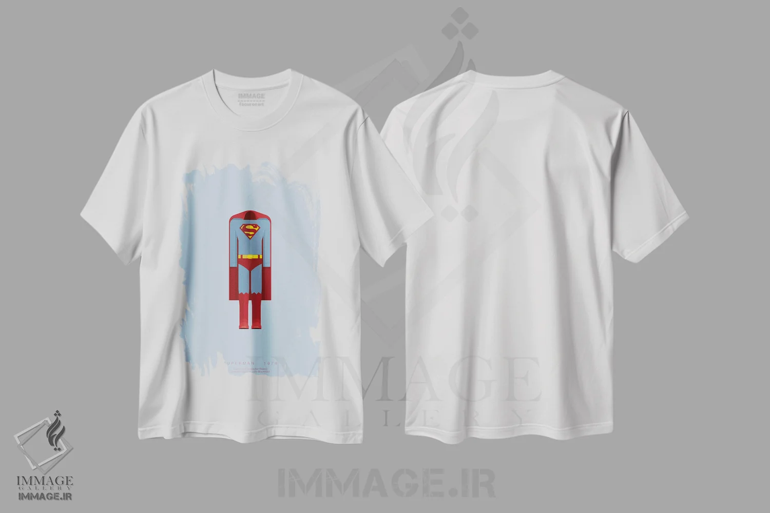 تیشرت سفید طرح دار سوپرمن، پوستر مینیمال فیلم های اکشن و ماجراجویی اثر فرد بیرچال | immage.ir
