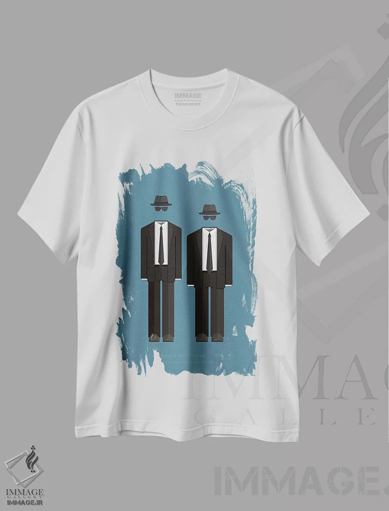 تیشرت سفید طرح دار برادران بلوز، پوستر مینیمال فیلم های اکشن و ماجراجویی اثر فرد بیرچال | immage.ir