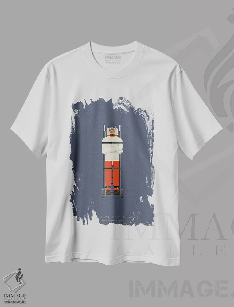 تیشرت سفید طرح دار سکوت بره ها، هنر دیجیتال اثر فرد بیرچال | فروشگاه ایماژ