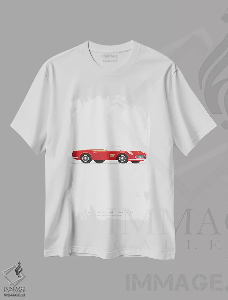 تیشرت سفید طرح دار مرخصی فریس بولر، پوستر مینیمال فیلم های کمدی اثر فرد بیرچال | immage.ir