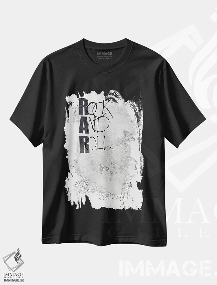 تیشرت مشکی طرح دار راک اند رول، تزئینی اثر دیزاین فابریکن | immage.ir