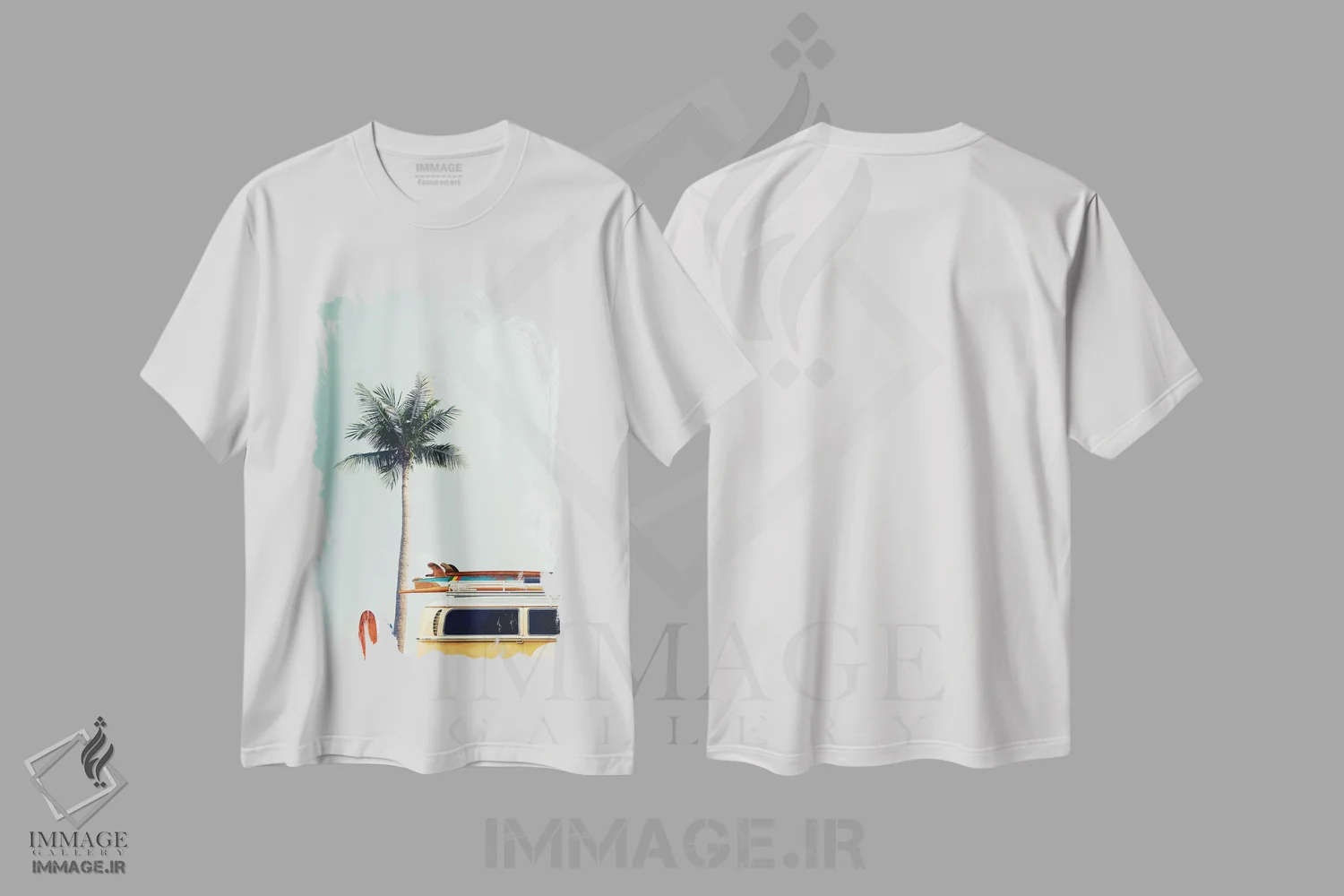 تیشرت سفید طرح دار اتوبوس ساحلی زرد، تزئینی اثر دیزاین فابریکن | immage.ir