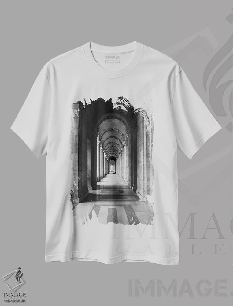 تیشرت سفید طرح دار معماری ۵، عکاسی سیاه و سفید اثر دیزاین فابریکن | immage.ir