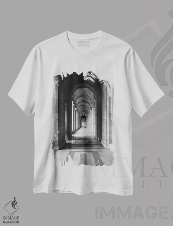 تیشرت سفید طرح دار معماری ۵، عکاسی سیاه و سفید اثر دیزاین فابریکن | immage.ir
