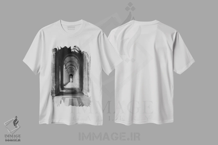 تیشرت سفید طرح دار معماری ۵، عکاسی سیاه و سفید اثر دیزاین فابریکن | immage.ir