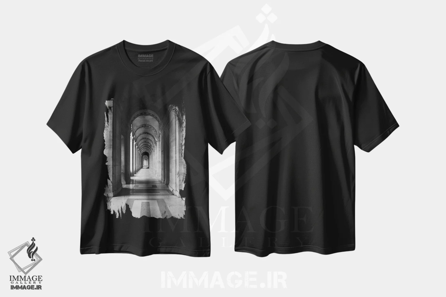 تیشرت مشکی طرح دار معماری ۵، عکاسی سیاه و سفید اثر دیزاین فابریکن | فروشگاه ایماژ