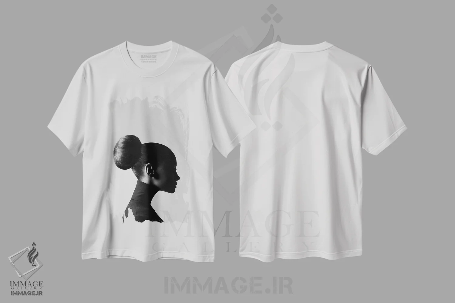 تیشرت سفید طرح دار از گردن به بالا، عکاسی سیاه و سفید اثر دیزاین فابریکن | فروشگاه ایماژ