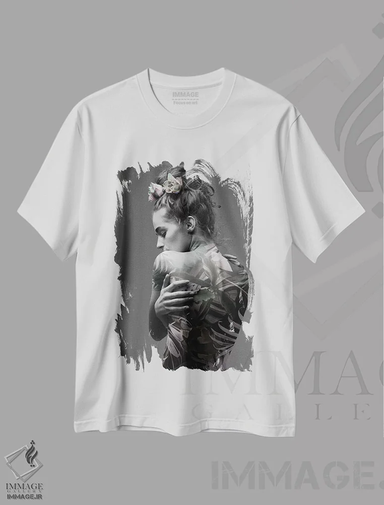 تیشرت سفید طرح دار مد جنگلی ۱، هنر دیجیتال سیاه و سفید اثر دیزاین فابریکن | فروشگاه ایماژ