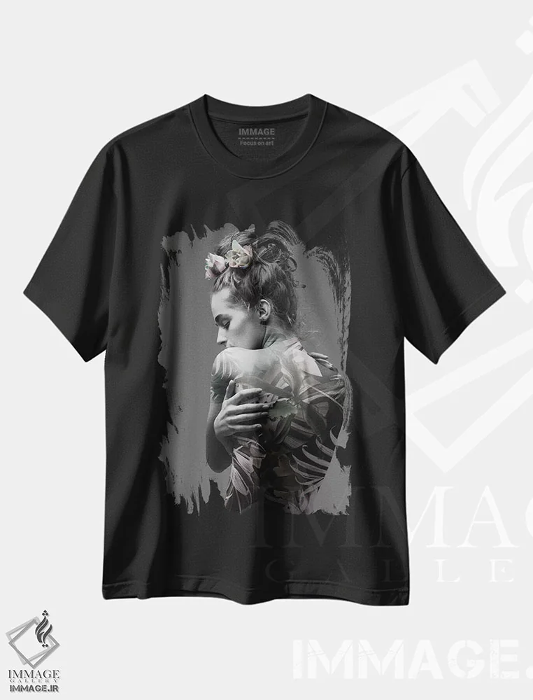 تیشرت مشکی طرح دار مد جنگلی ۱، هنر دیجیتال سیاه و سفید اثر دیزاین فابریکن | immage.ir