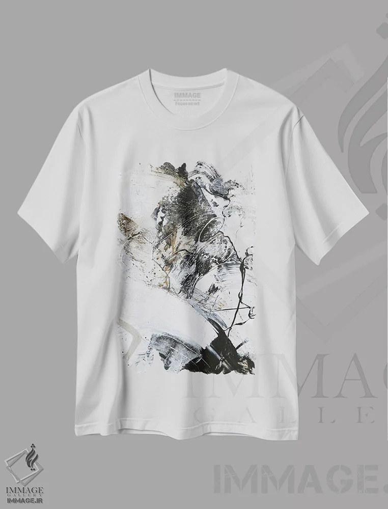 تیشرت سفید طرح دار سیاه و سفید ۱ اثر دیزاین فابریکن | immage.ir