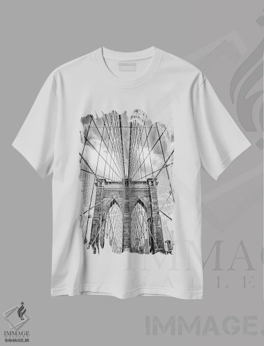 تیشرت سفید طرح دار گذرگاه بروکلین، عکاسی سیاه و سفید اثر دیزاین فابریکن | فروشگاه ایماژ