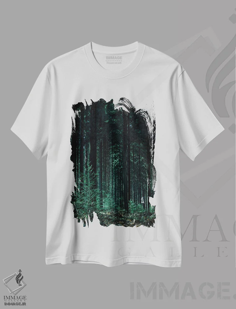 تیشرت سفید طرح دار سبز تیره، مدیوم اثر دیزاین فابریکن | immage.ir