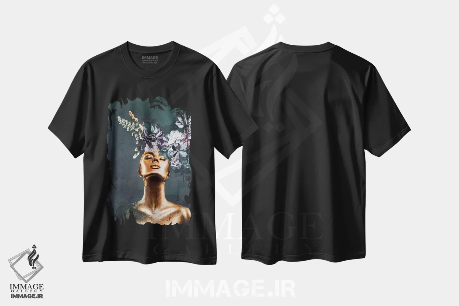 تیشرت مشکی طرح دار مد طلایی ۲، هنر دیجیتال اثر دیزاین فابریکن | فروشگاه ایماژ