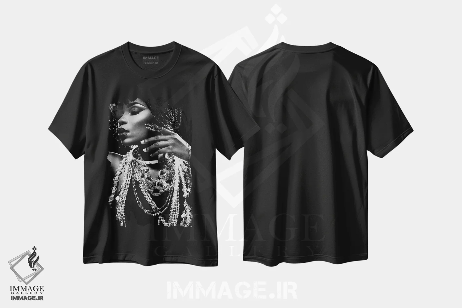 تیشرت مشکی طرح دار درخشش، عکاسی سیاه و سفید اثر دیزاین فابریکن | immage.ir