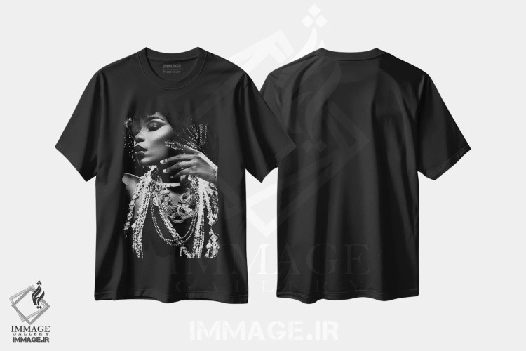تیشرت مشکی طرح دار درخشش، عکاسی سیاه و سفید اثر دیزاین فابریکن | immage.ir