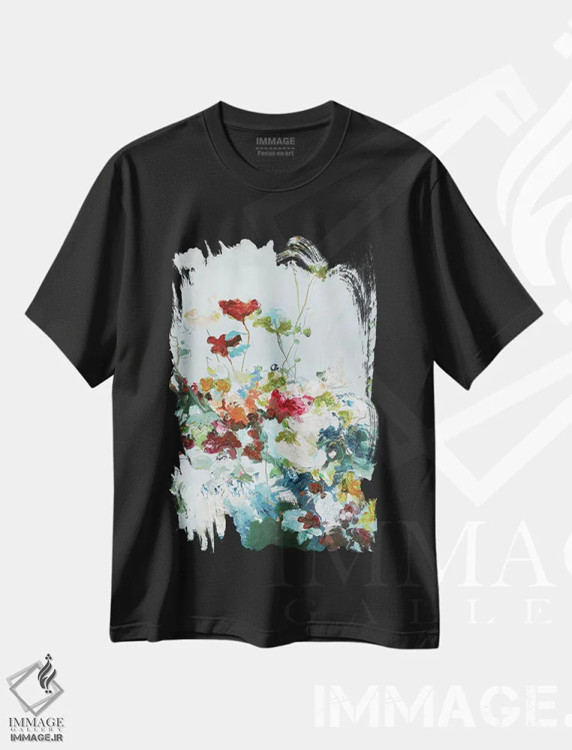 تیشرت مشکی طرح دار گل انتزاعی ۱، آبستره اثر دیزاین فابریکن | فروشگاه ایماژ