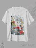 تیشرت سفید طرح دار گل انتزاعی ۲، آبستره اثر دیزاین فابریکن | فروشگاه ایماژ