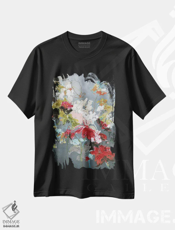 تیشرت مشکی طرح دار گل انتزاعی ۲، آبستره اثر دیزاین فابریکن | immage.ir