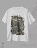 تیشرت سفید طرح دار اسکلت برگ تیره، آبستره اثر دیزاین فابریکن | فروشگاه ایماژ