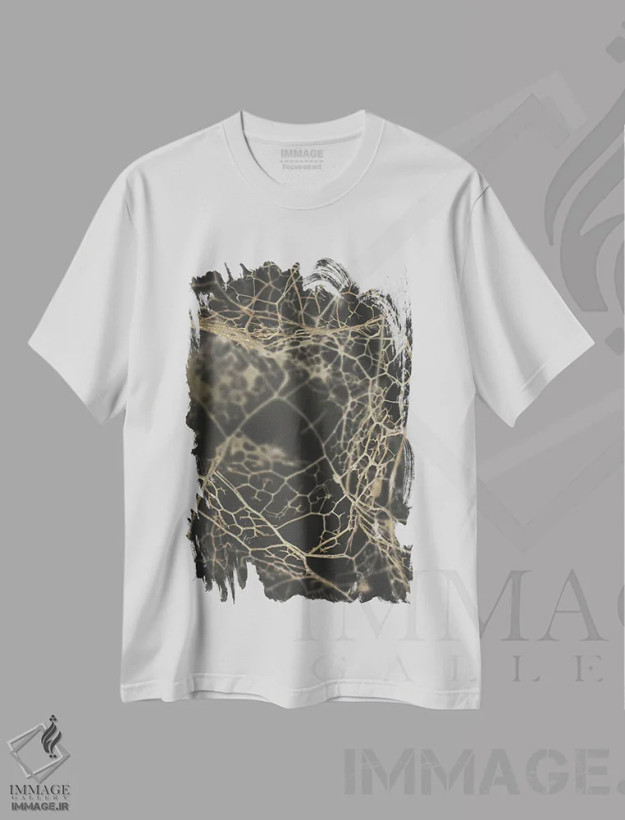 تیشرت سفید طرح دار اسکلت برگ تیره، آبستره اثر دیزاین فابریکن | فروشگاه ایماژ