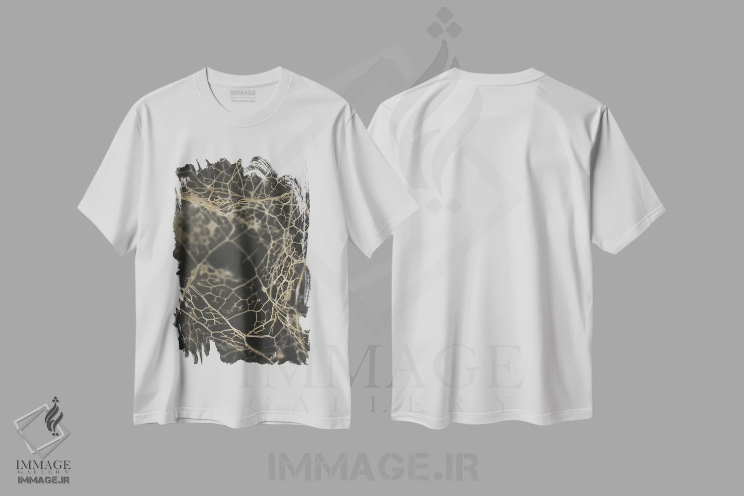 تیشرت سفید طرح دار اسکلت برگ تیره، آبستره اثر دیزاین فابریکن | فروشگاه ایماژ