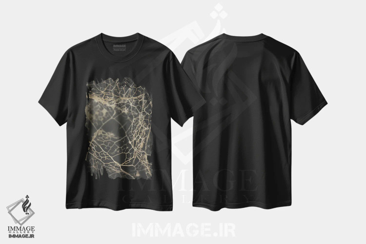تیشرت مشکی طرح دار اسکلت برگ تیره، آبستره اثر دیزاین فابریکن | immage.ir