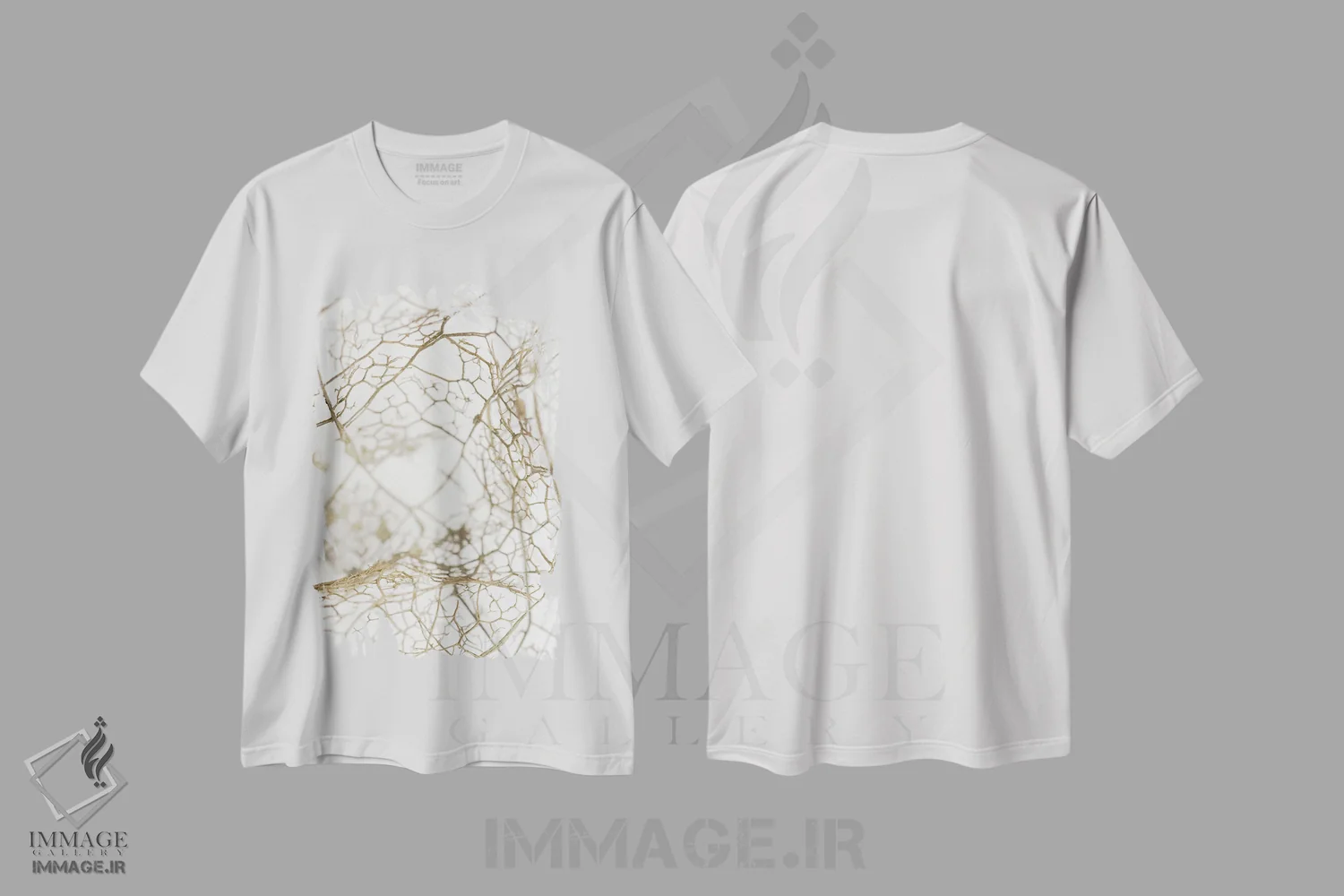 تیشرت سفید طرح دار اسکلت برگ، آبستره اثر دیزاین فابریکن | immage.ir