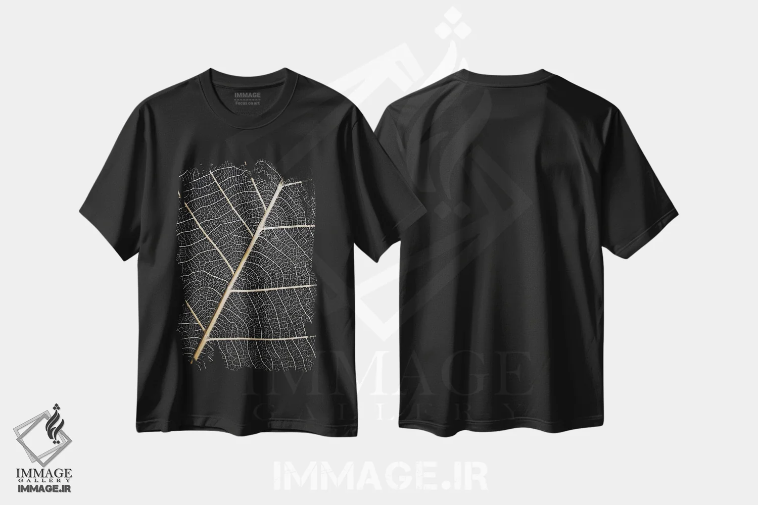 تیشرت مشکی طرح دار رگبرگ ها، عکاسی ماکرو اثر دیزاین فابریکن | فروشگاه ایماژ