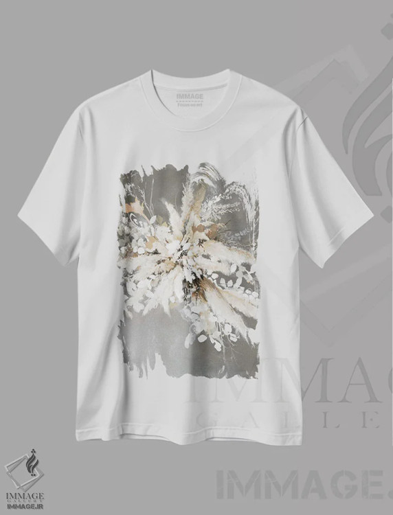 تیشرت سفید طرح دار برگ های روشن ۱، دکور معاصر اثر دیزاین فابریکن | فروشگاه ایماژ