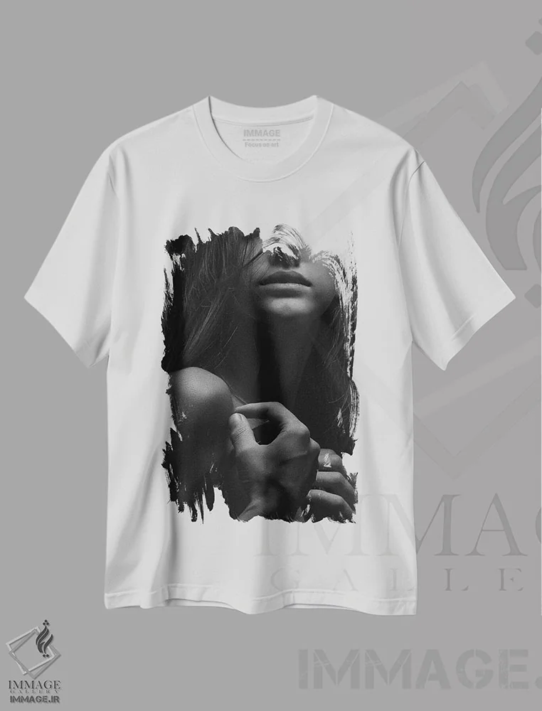 تیشرت سفید طرح دار عشق من، عکاسی سیاه و سفید اثر دیزاین فابریکن | فروشگاه ایماژ