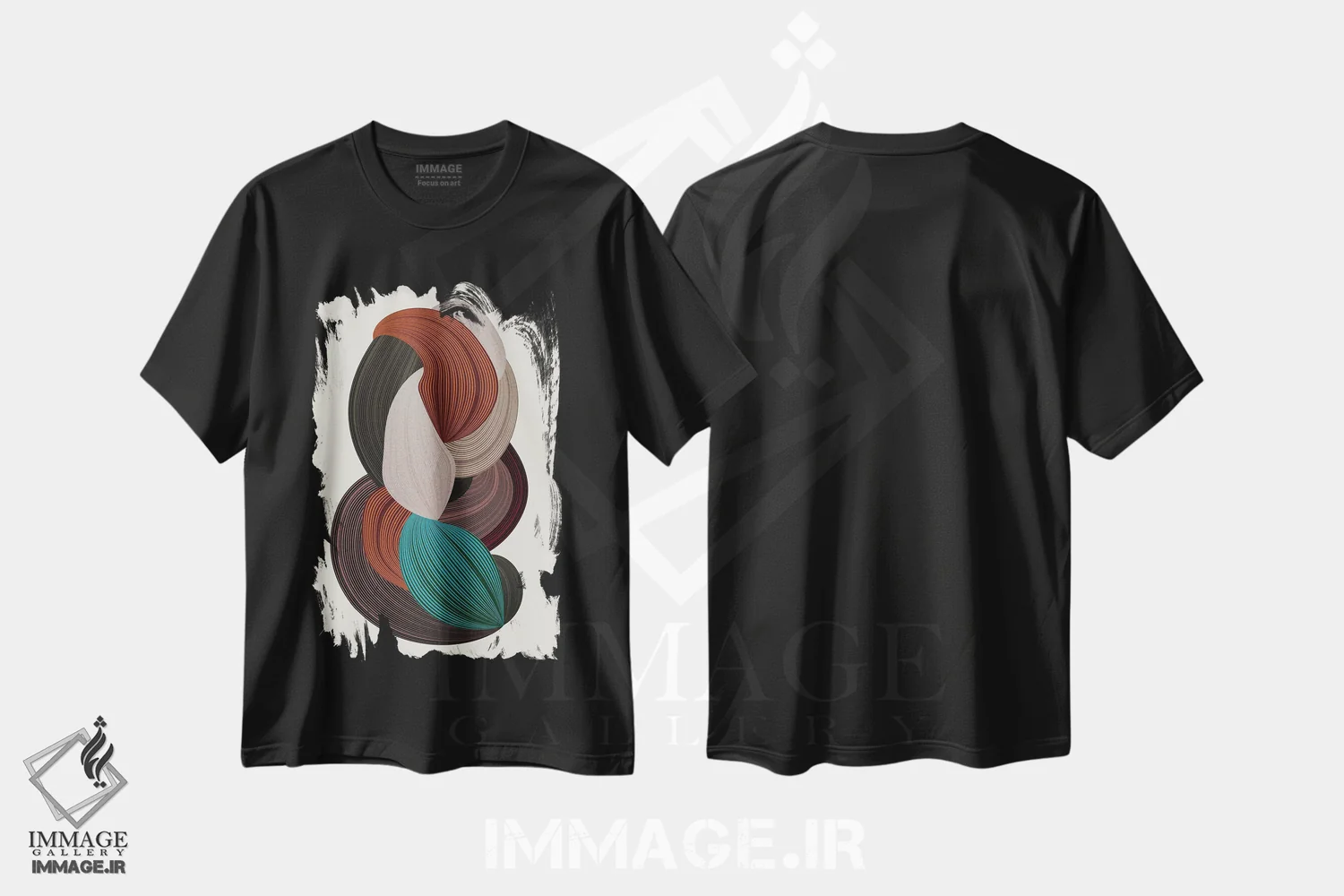 تیشرت مشکی طرح دار الیاف ۳، آبستره اثر دیزاین فابریکن | فروشگاه ایماژ