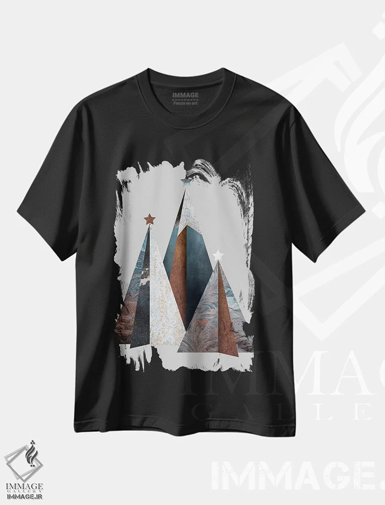 تیشرت مشکی طرح دار سه درخت کریسمس، هنر دیجیتال اثر دیزاین فابریکن | immage.ir