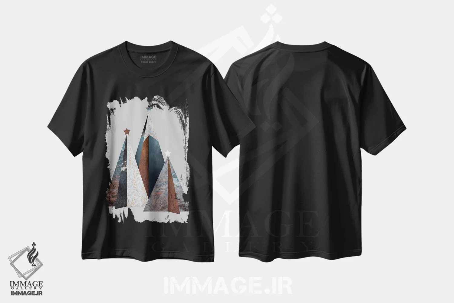 تیشرت مشکی طرح دار سه درخت کریسمس، هنر دیجیتال اثر دیزاین فابریکن | immage.ir