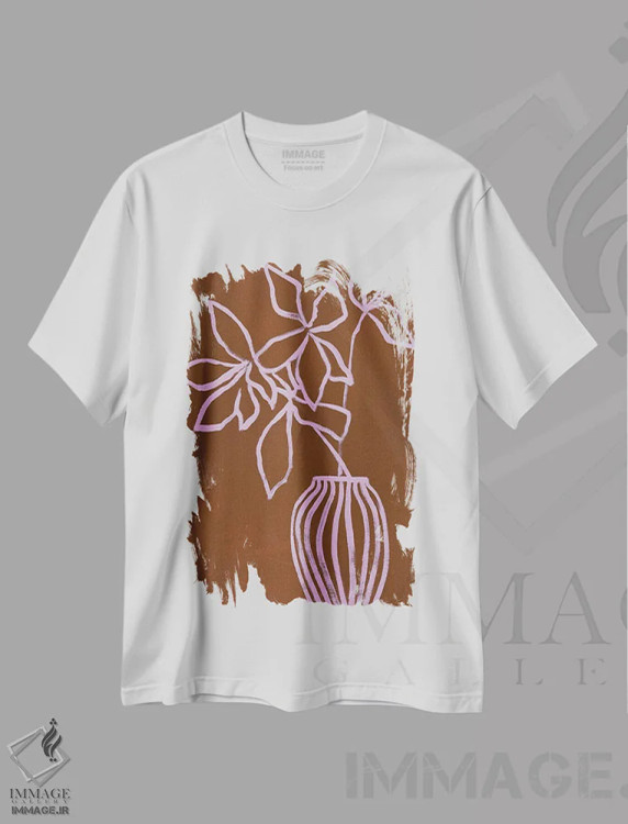 تیشرت سفید طرح دار یاسی قهوه ای، تزئینی اثر دیزاین فابریکن | فروشگاه ایماژ