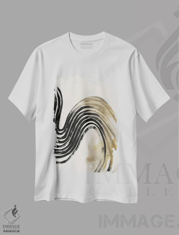 تیشرت سفید طرح دار راه راه، آبستره اثر دیزاین فابریکن | فروشگاه ایماژ