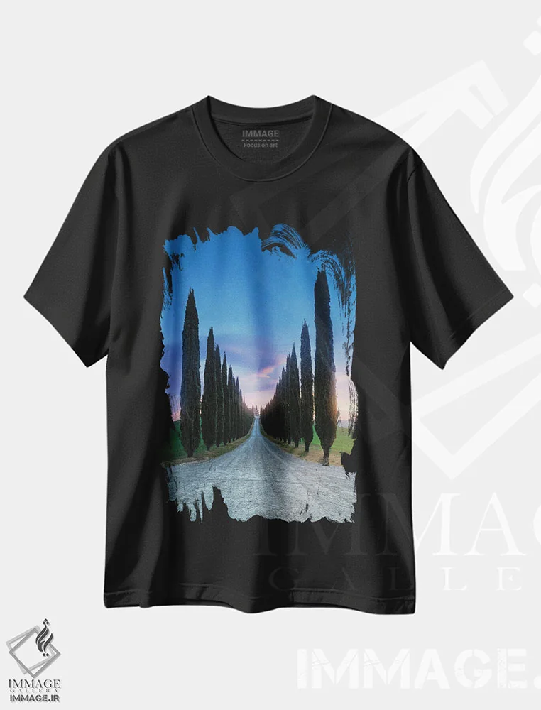 تیشرت مشکی طرح دار مسیر سروها، مدیوم اثر فابیو آنتنور | فروشگاه ایماژ
