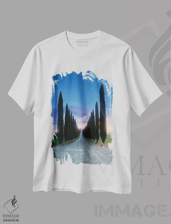 تیشرت سفید طرح دار مسیر سروها، مدیوم اثر فابیو آنتنور | immage.ir