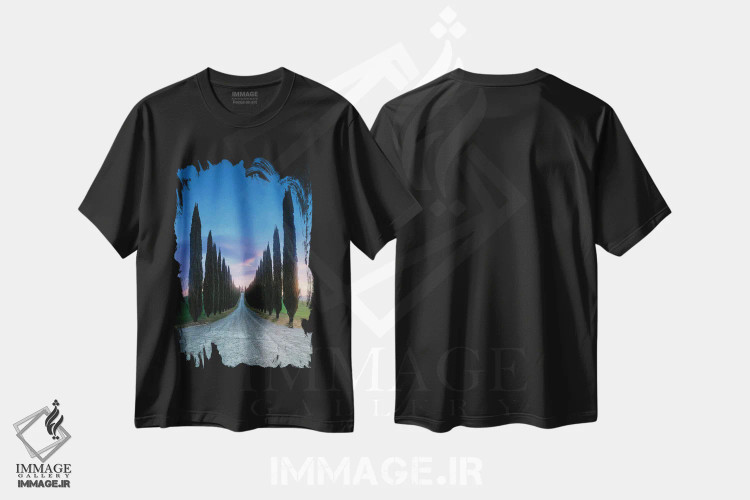 تیشرت مشکی طرح دار مسیر سروها، مدیوم اثر فابیو آنتنور | فروشگاه ایماژ