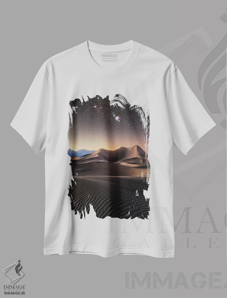 تیشرت سفید طرح دار تپه های شنی اوریون، عکاسی فوق واقع گرا اثر فابیو آنتنور | فروشگاه ایماژ