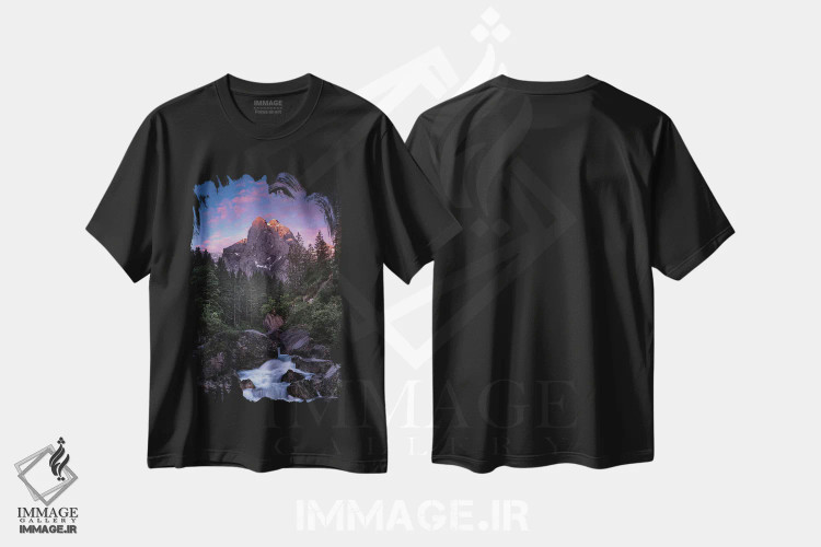 تیشرت مشکی طرح دار قله قرمز، عکاسی فوق واقع گرا اثر فابیو آنتنور | فروشگاه ایماژ