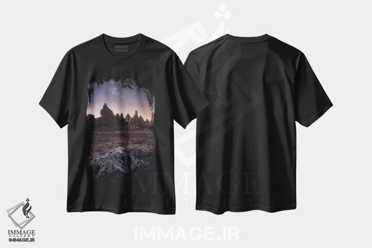 تیشرت مشکی طرح دار ترونا در شب، عکاسی فوق واقع گرا اثر فابیو آنتنور | فروشگاه ایماژ