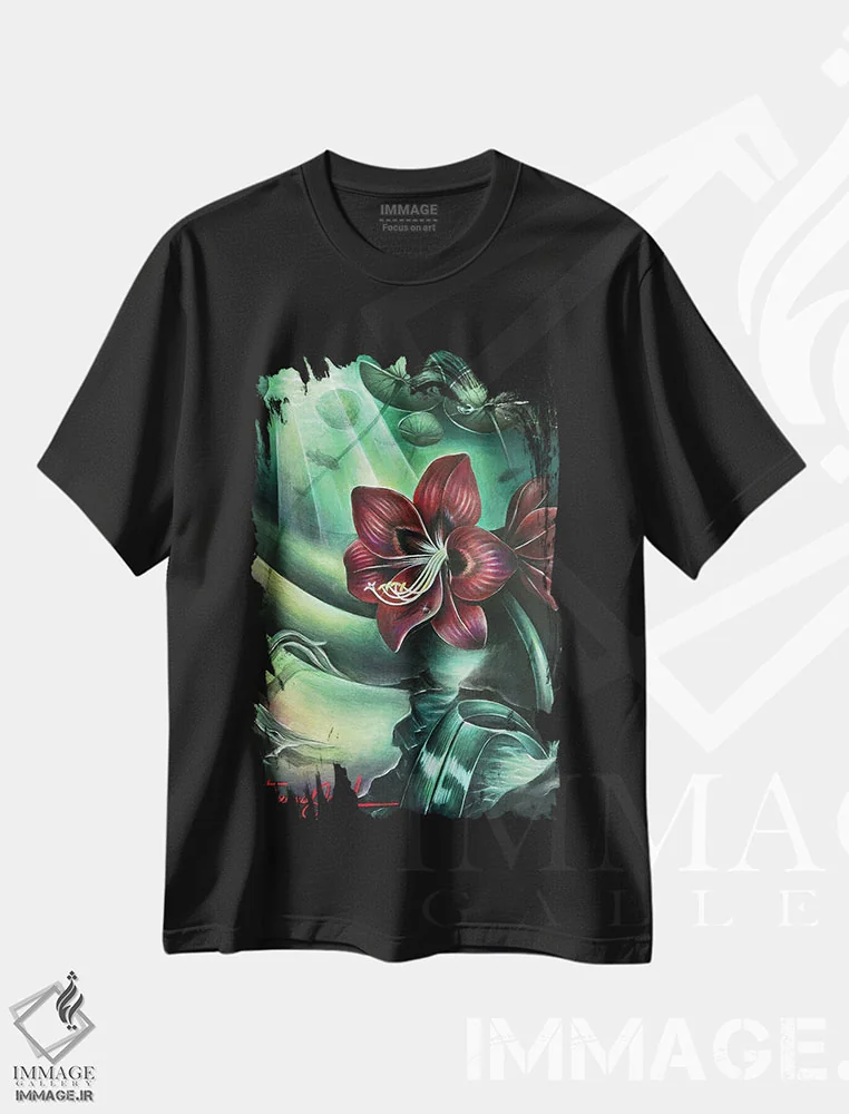 تیشرت مشکی طرح دار تولد دوباره، هنر فاخر معاصر اثر فلورنسیا دگراف | immage.ir