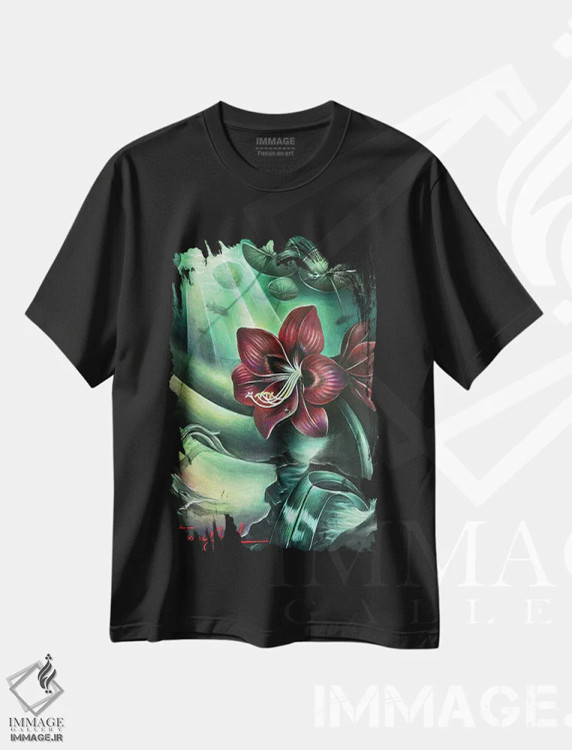 تیشرت مشکی طرح دار تولد دوباره، هنر فاخر معاصر اثر فلورنسیا دگراف | immage.ir